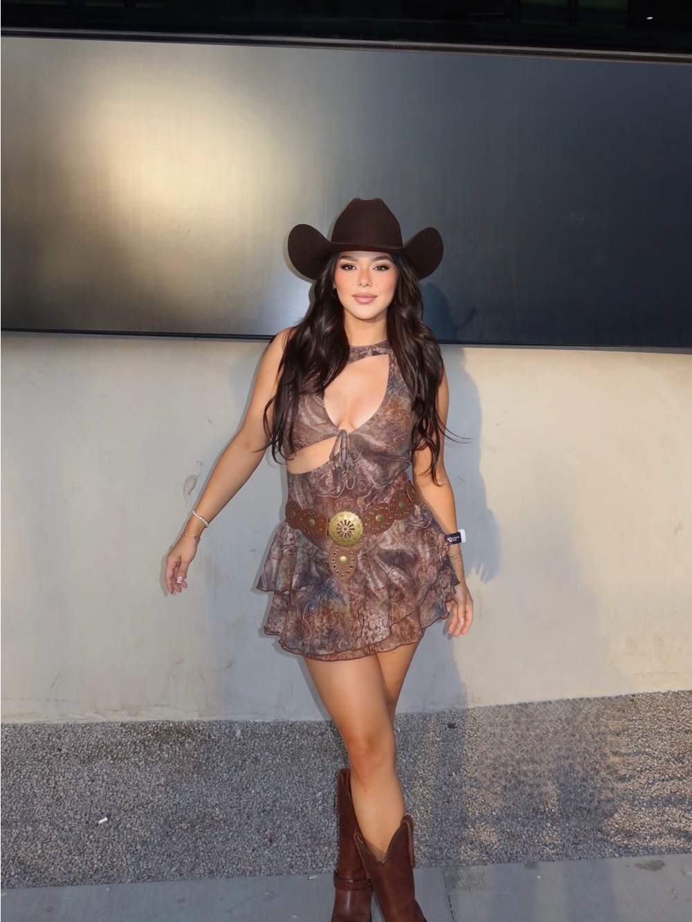 Brown Cutout Mini Dress with Western Belt